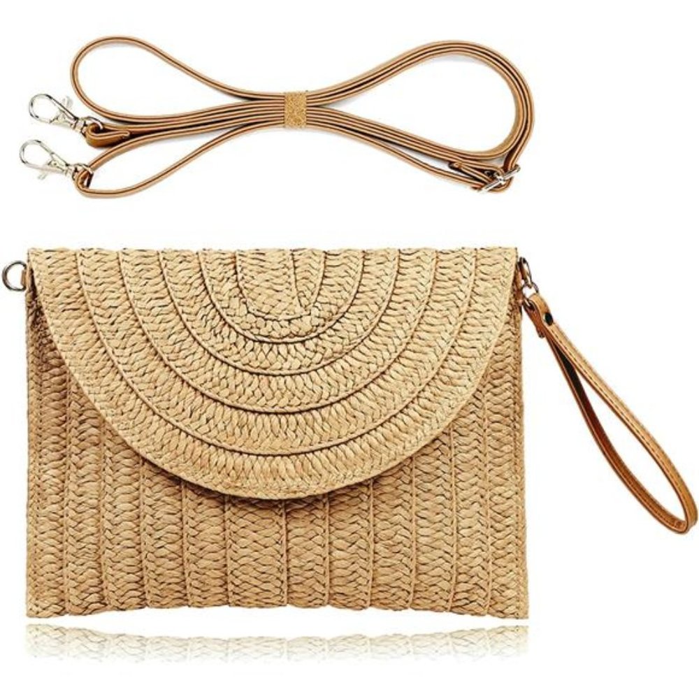 Straw Clutch Handbag Summer Beach Straw Purse for Women woven Envelope Bag